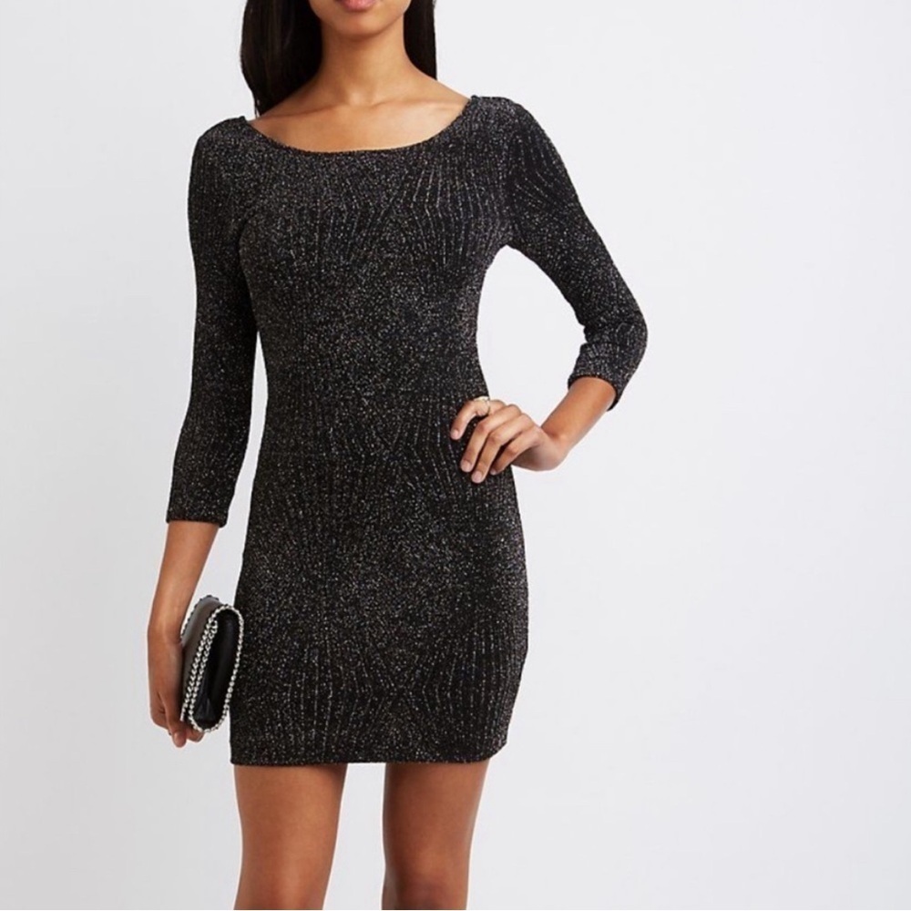 Deb Bodycon Black Sparkle Dress with Open Back Medium